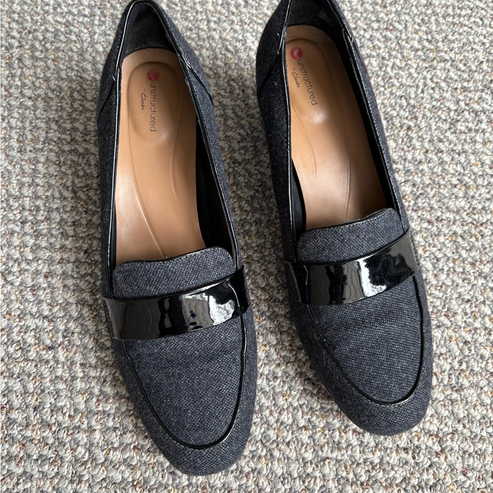 Clarks Black Classic Loafers with Metallic Buckle